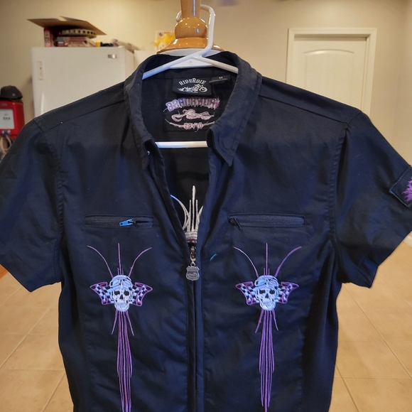♦️◾️EUC~ RIDERDIE Black Skull Embroidered Shirt - Picture 7 of 9